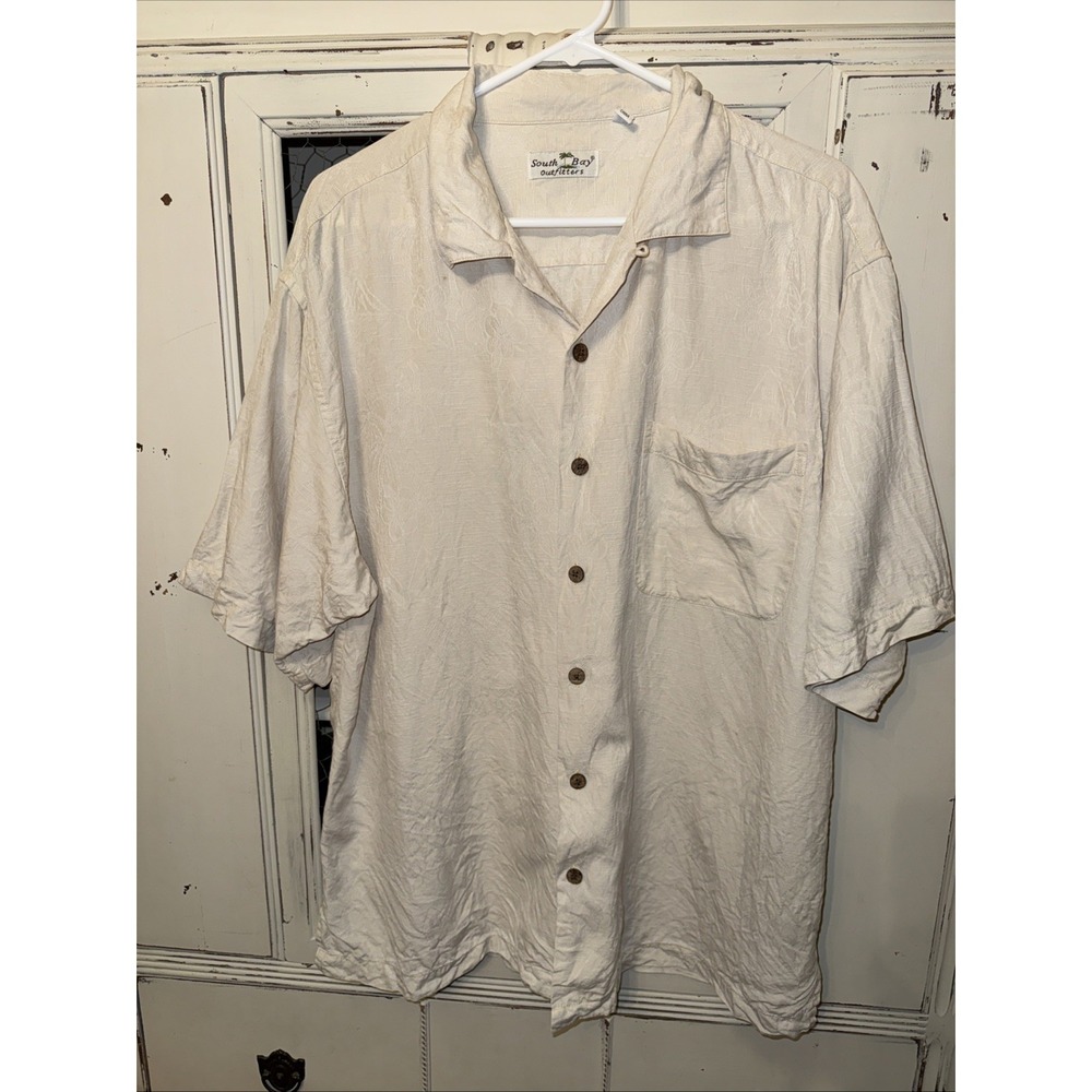 South Bay Outfitters Men's Short Sleeve Button-Down Shirt‎ Beige Size Large